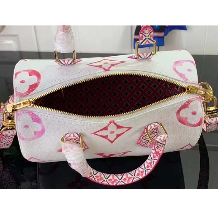 Louis Vuitton Women LV Speedy Bandoulière 25 Pink Monogram Coated Canvas Double Zip Padlock
