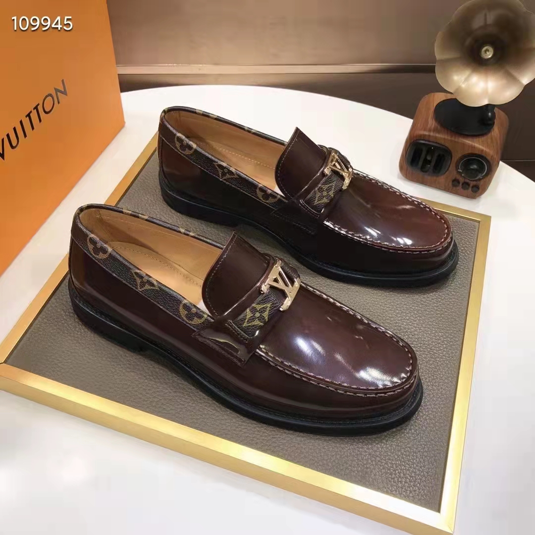 Louis Vuitton LV Men Major Loafer Ebene Glazed Calf Monogram Canvas
