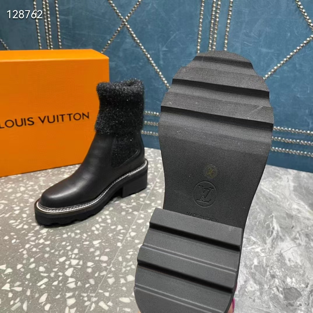 Louis Vuitton Women Shoes LV Beaubourg Ankle Boot Black Calf Leather Wool
