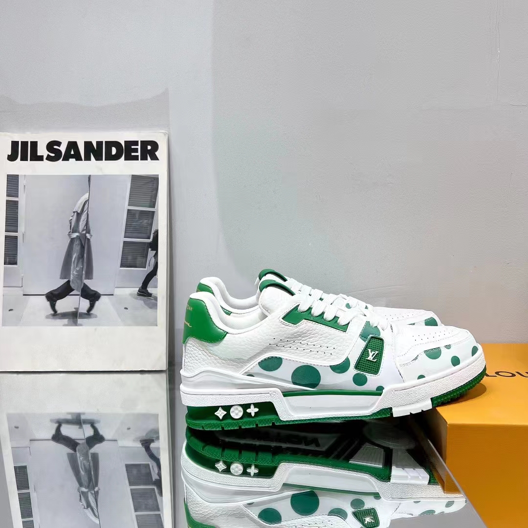 Louis Vuitton LV Unisex LV x YK LV Trainer Sneaker Green Calf Leather Rubber