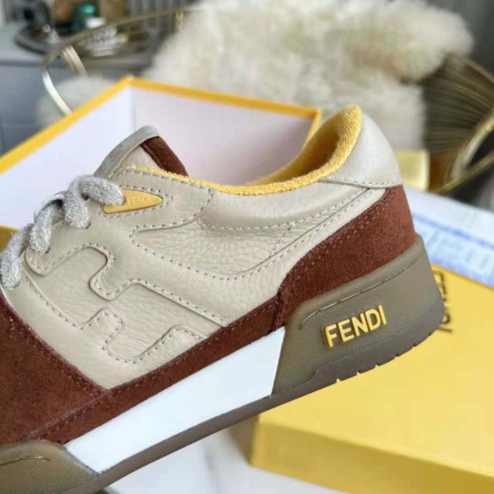 Fendi Unisex Match Beige Suede Low-Tops