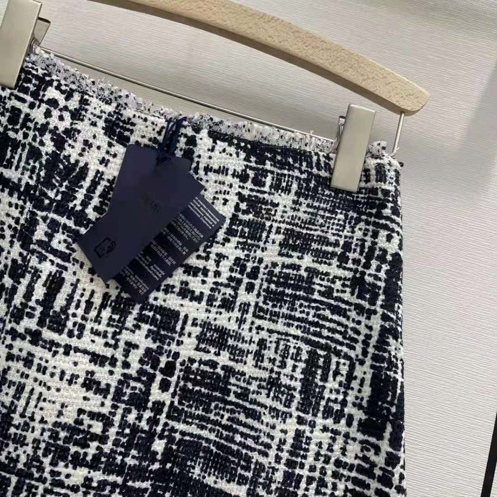 Prada Women Printed Tweed Miniskirt-Black