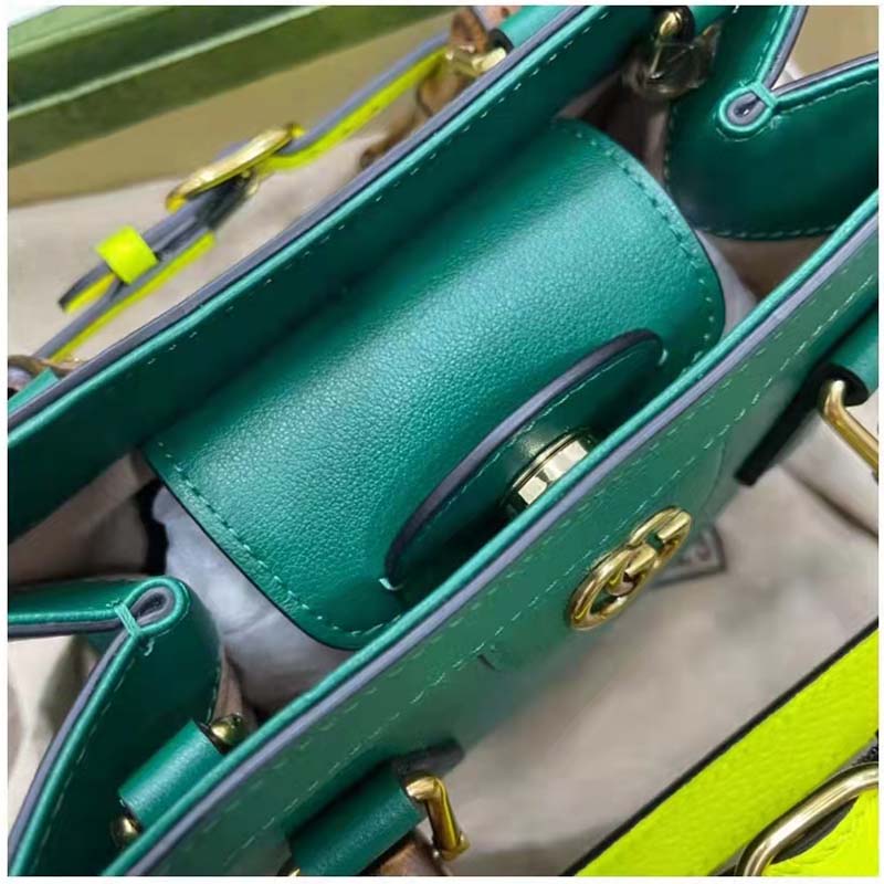 Gucci GG Women Gucci Diana Mini Tote Bag Double G Green Leather