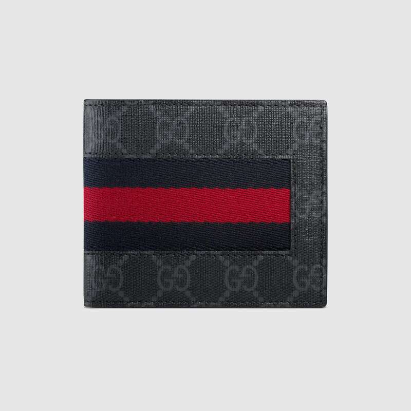 Gucci GG Men Web GG Supreme Web Wallet in Black/Grey GG Supreme Canvas