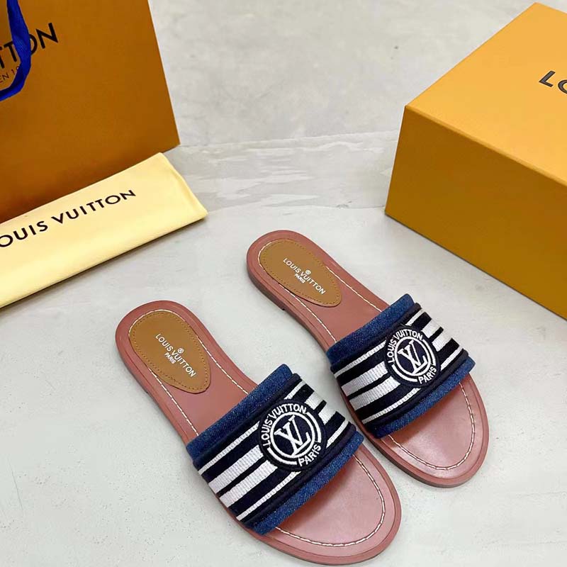 Louis Vuitton LV Women Lock It Flat Mule Blue Denim Leather LV Circle