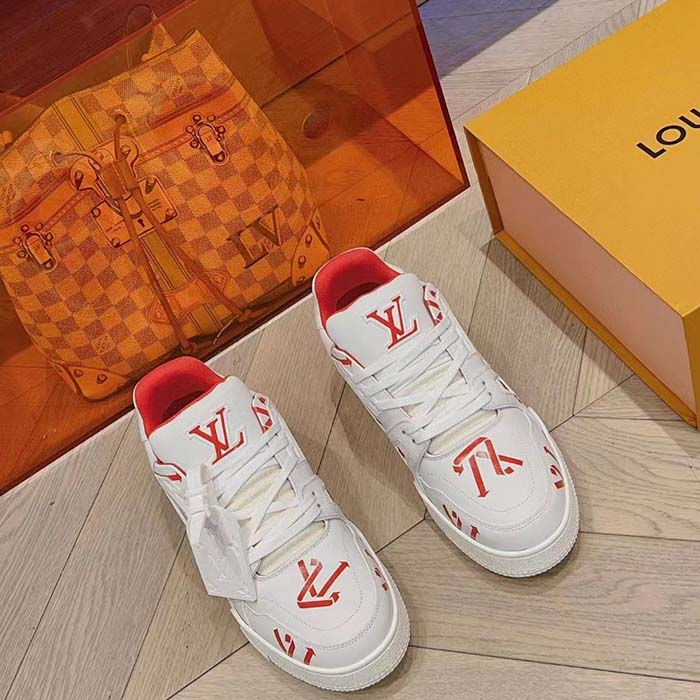 Louis Vuitton Unisex LV Trainer Sneaker Red Mix of Sustainable Materials