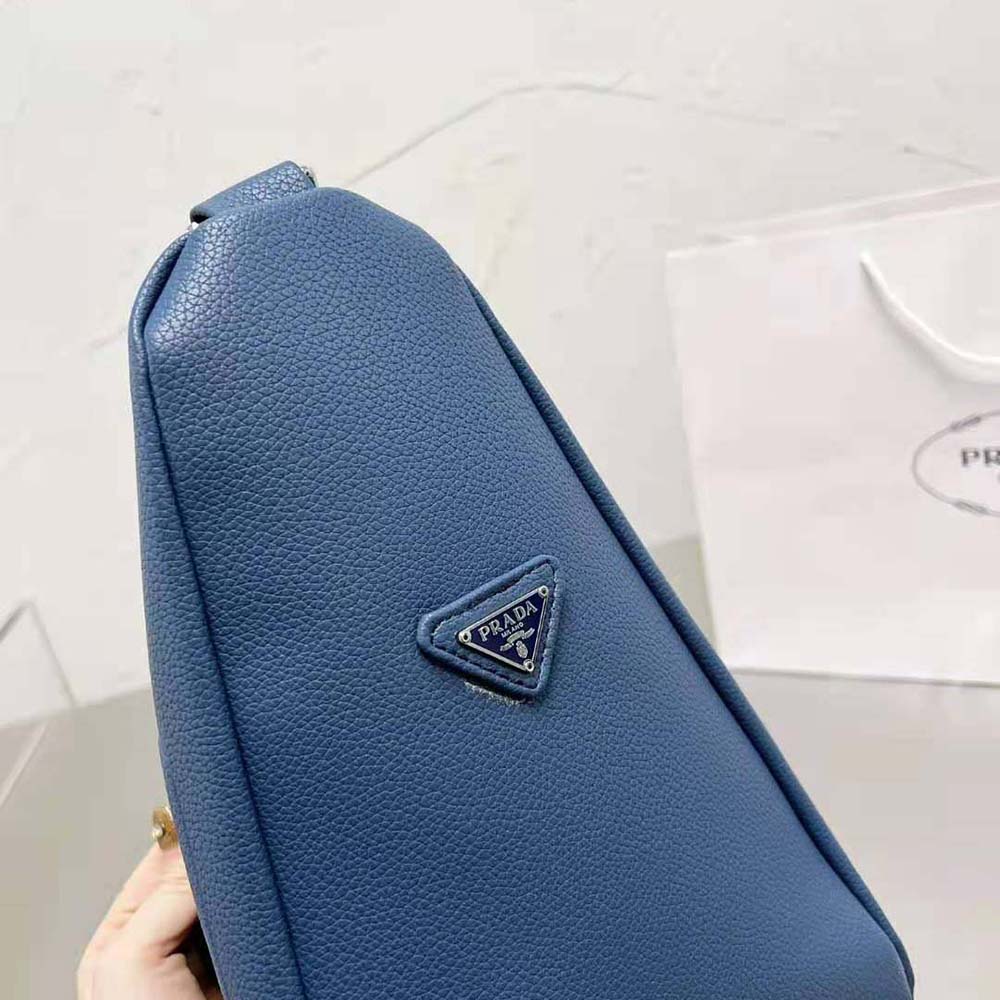 Prada Men Leather Prada Triangle Bag-Navy