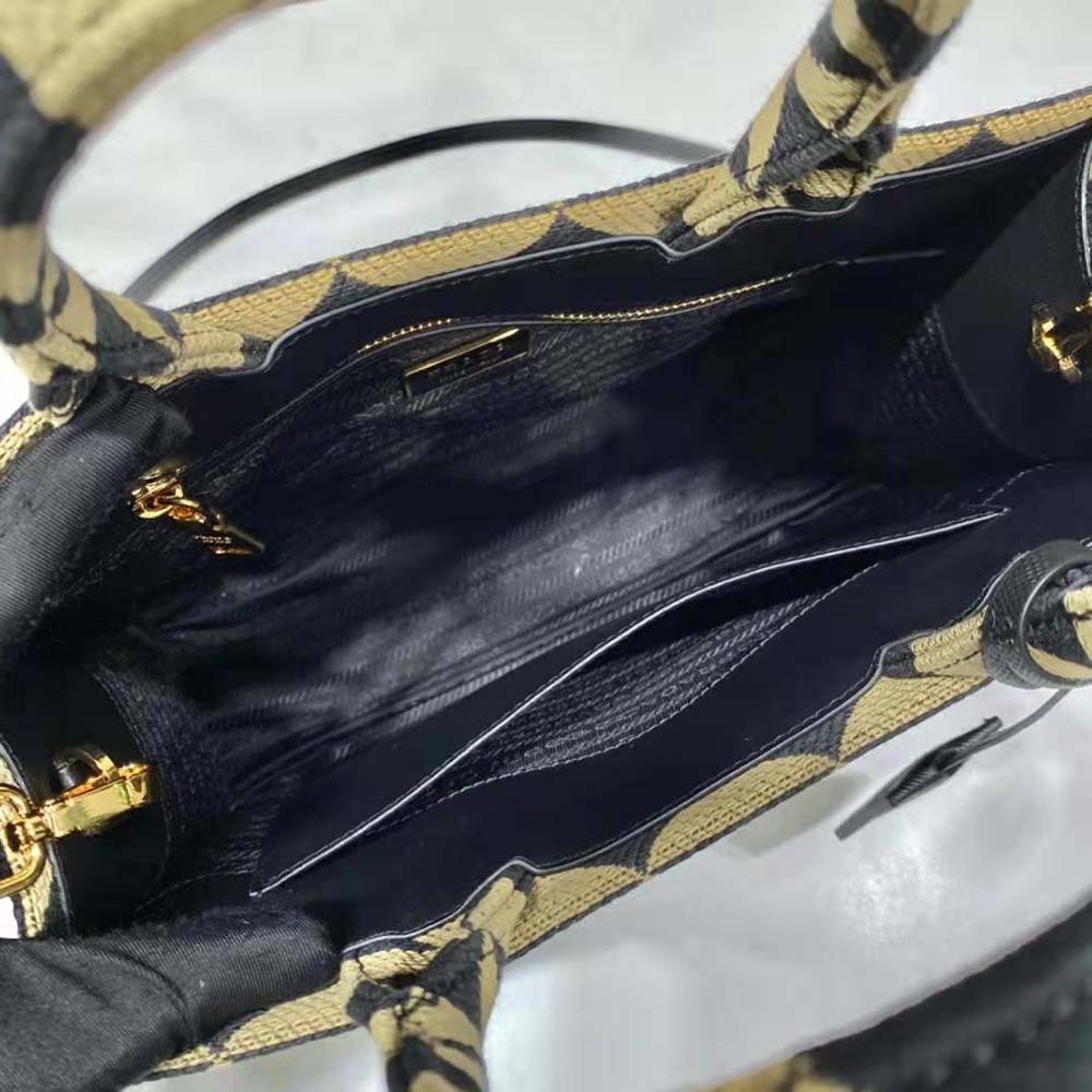 Prada Women Small Prada Symbole Jacquard Fabric Handbag-Brown