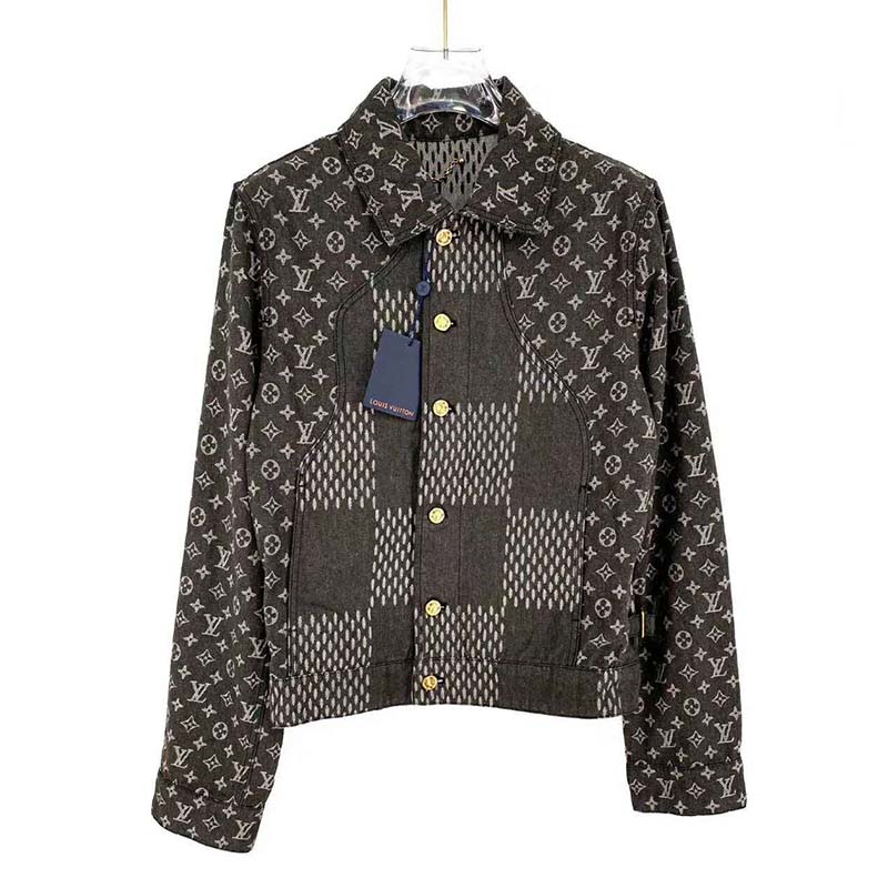 Louis Vuitton Women Giant Damier Waves Monogram Denim Jacket Cotton Regular Fit-Black