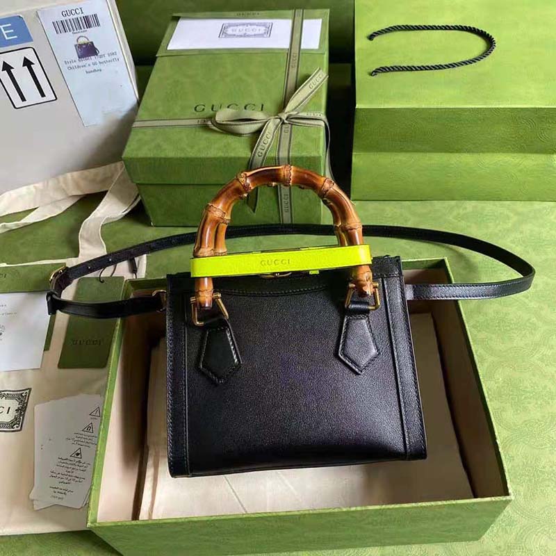 Gucci GG Women Gucci Diana Mini Tote Bag Double G Black Leather