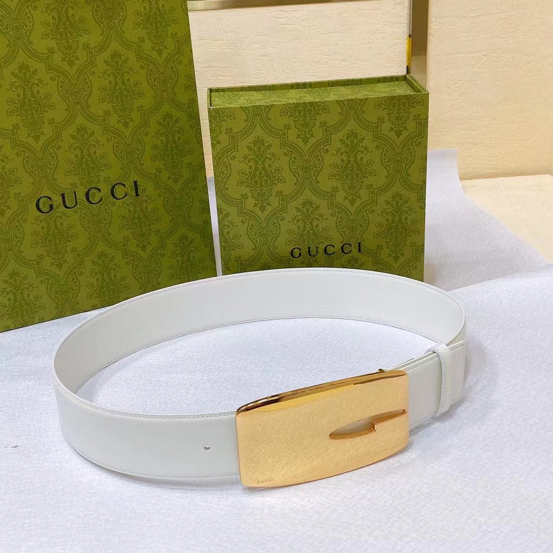 Gucci Unisex GG Wide Belt Retro G Buckle White Patent Leather 4.8 CM Width
