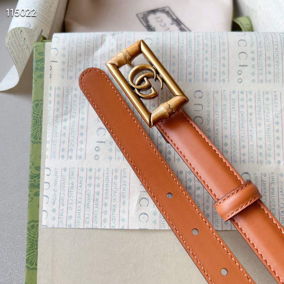 Gucci Unisex GG Belt Double G Buckle Bamboo Cuir Leather 1.8 CM Width