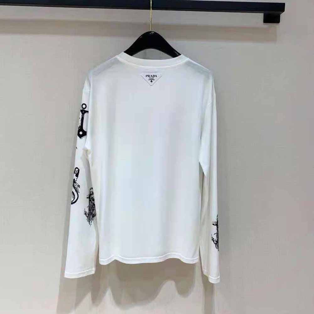 Prada Women Printed Cotton T-shirt with the Lettering Logo-White