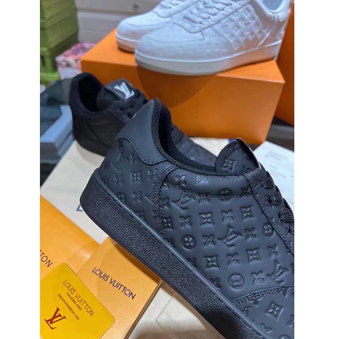 Louis Vuitton LV Unisex Rivoli Sneaker Black Mini Monogram Embossed Calf Leather Rubber