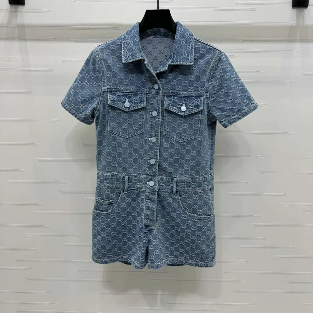 Gucci Women GG Denim Jacquard Jumpsuit 828549 XDDB2