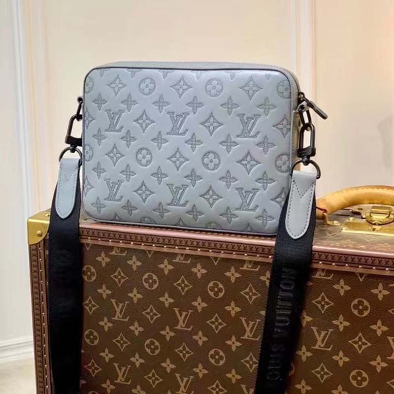 Louis Vuitton LV Unisex Duo Messenger Anthracite Gray Monogram Shadow Calf Leather