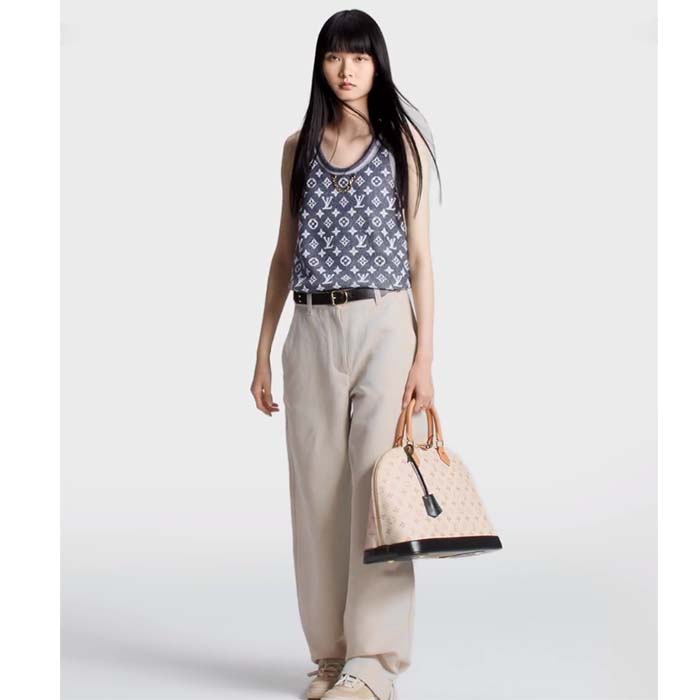 Louis Vuitton Women LV Monogram Jacquard Tank Top Wool Cotton Grey Blue Regular Fit