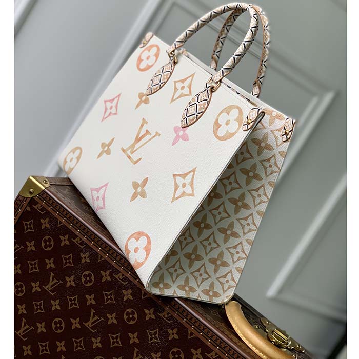 Louis Vuitton Women OnTheGo MM Tote Beige Monogram Coated Canvas Textile Lining