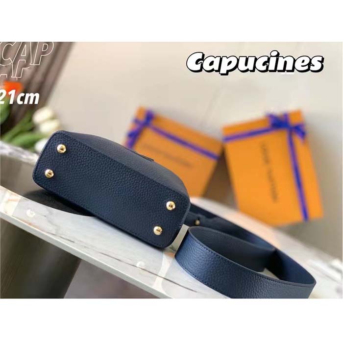 Louis Vuitton LV Women Capucines Mini Handbag Navy Taurillon Leather Python Skin