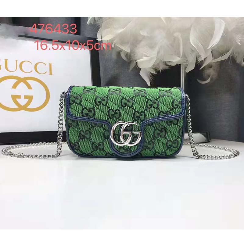Gucci Women GG Marmont Multicolor Super Mini Bag Green Double G