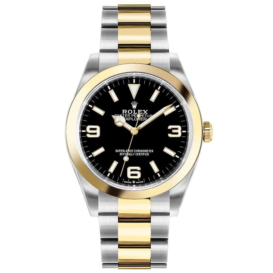 Rolex Explorer Yellow Gold & Steel Midsize Luxury Watch 124273-0001