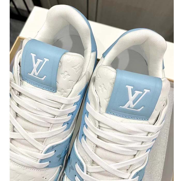Louis Vuitton Unisex LV Trainer Sneaker Blue Mix Materials Rubber Initials Monogram Flowers
