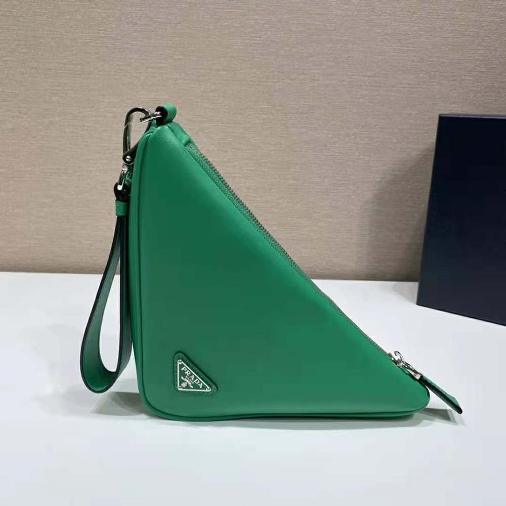 Prada Women Leather Triangle Leather Pouch-Green