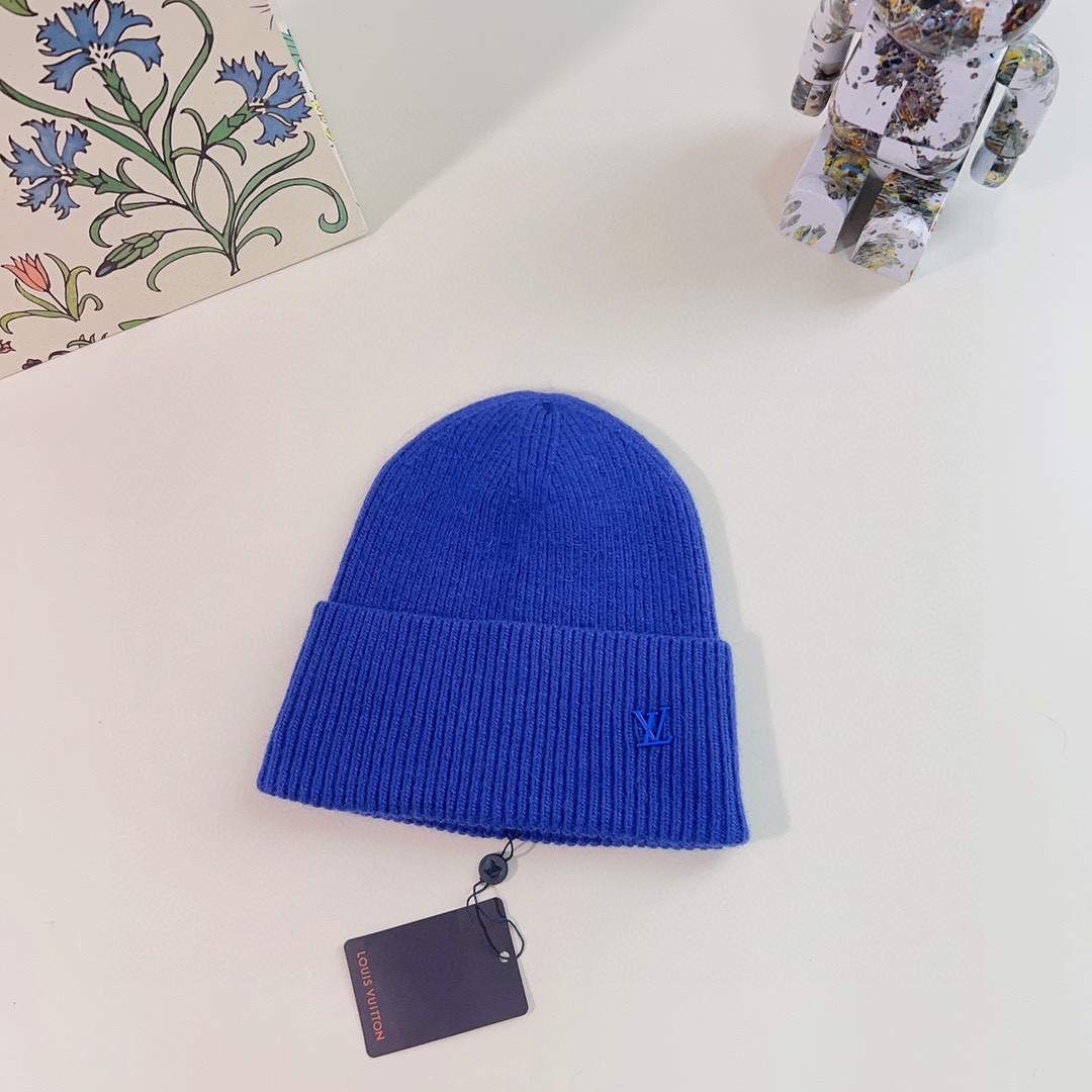 Louis Vuitton Unisex LV Ahead Beanie One Size Blue Cashmere Enamel Initials