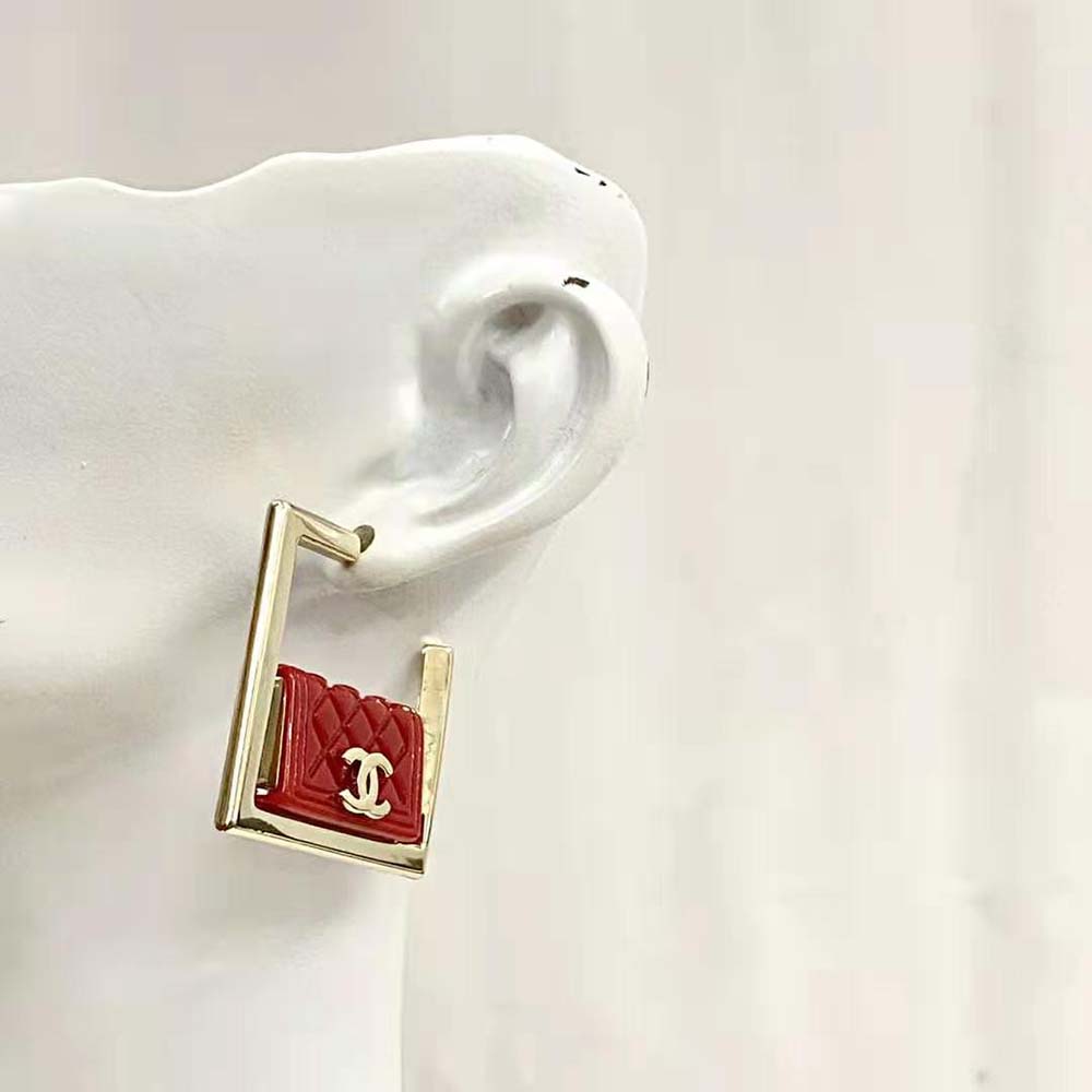 Chanel Women Hoop Earrings in Metal and Resin-Red