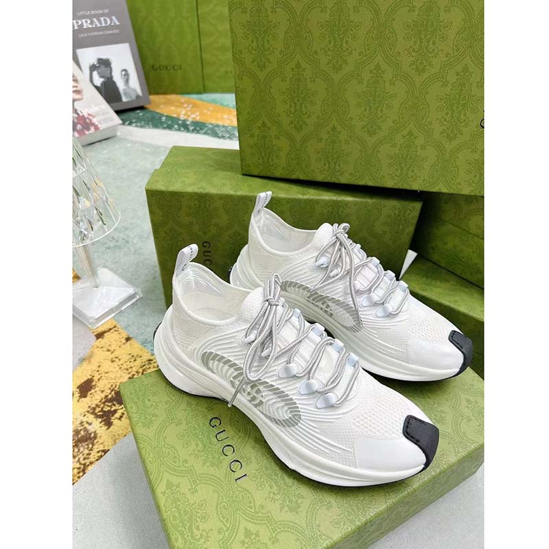 Gucci Unisex GG Run Sneaker White Technical Knit Fabric Rubber Interlocking G