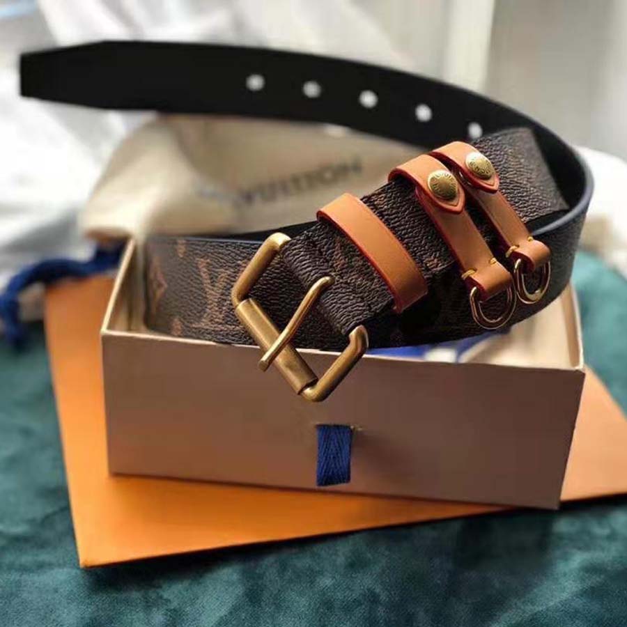 Louis Vuitton LV Unisex LV Signature 35mm Belt in Monogram Canvas-Brown