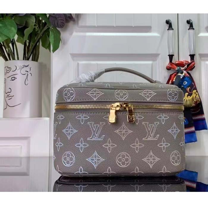 Louis Vuitton LV Women Nice Mini Toiletry Pouch Gray Mahina Perforated Calfskin Leather