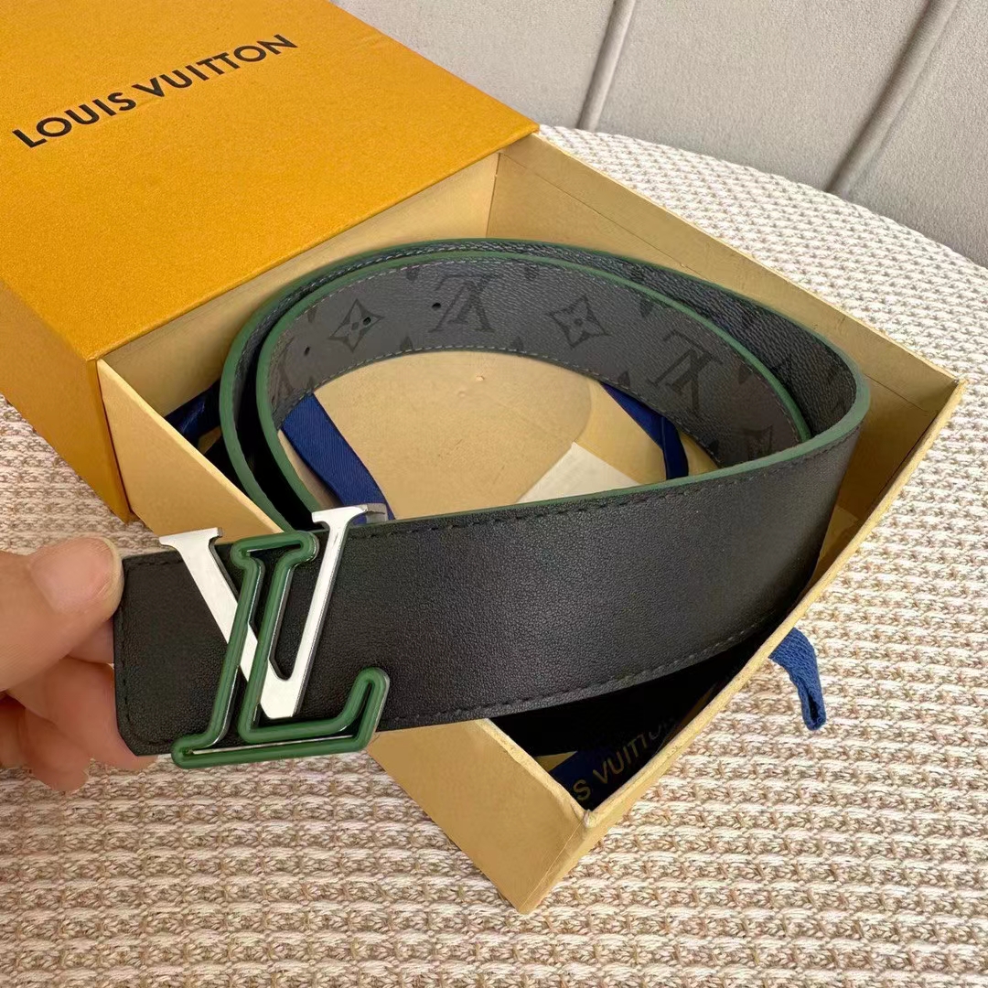 Louis Vuitton Unisex LV Line 40 MM Reversible Belt Green Monogram Eclipse Reverse Coated Canvas Calf Leather