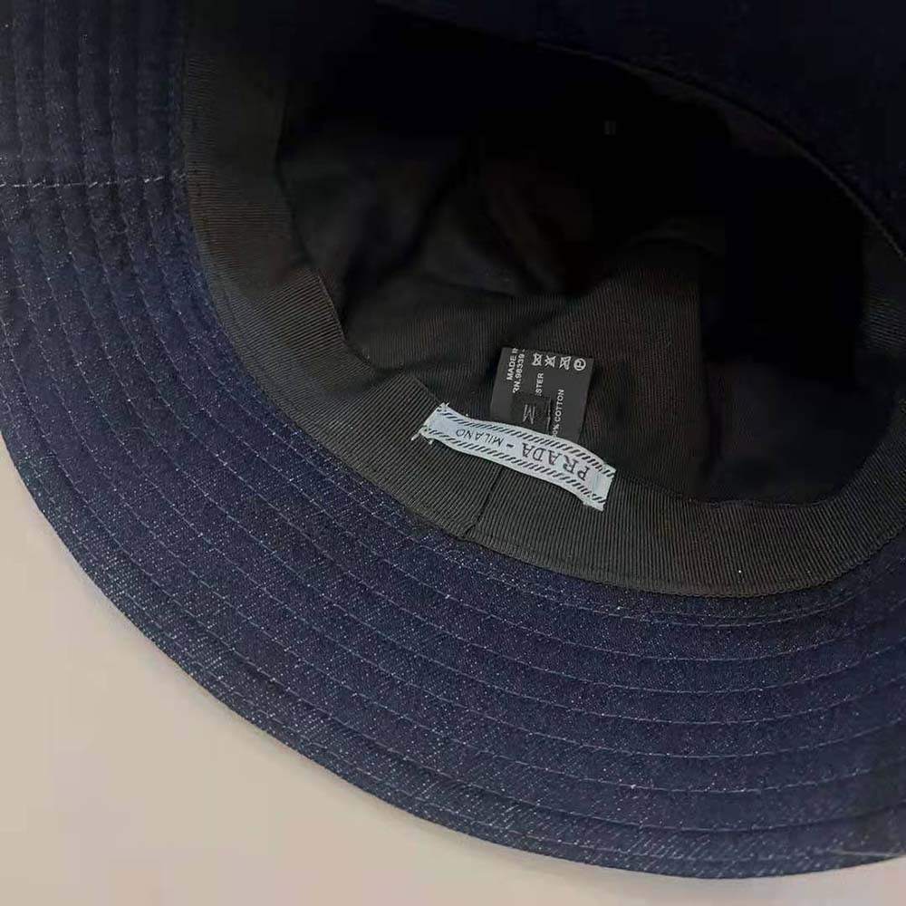 Prada Women Denim Bucket Hat-Navy