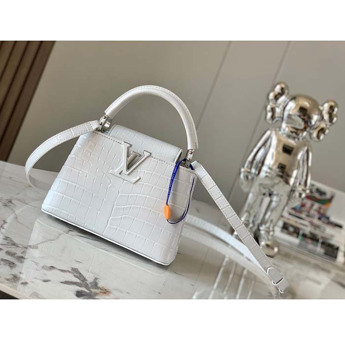 Louis Vuitton LV Women Capucines Mini Handbag White Brilliant Crocodilien Leather