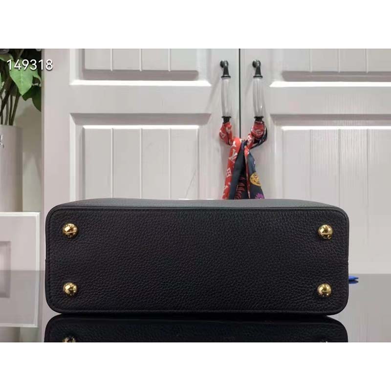 Louis Vuitton LV Women Capucines MM Handbag Black Gold Arizona Taurillon Leather