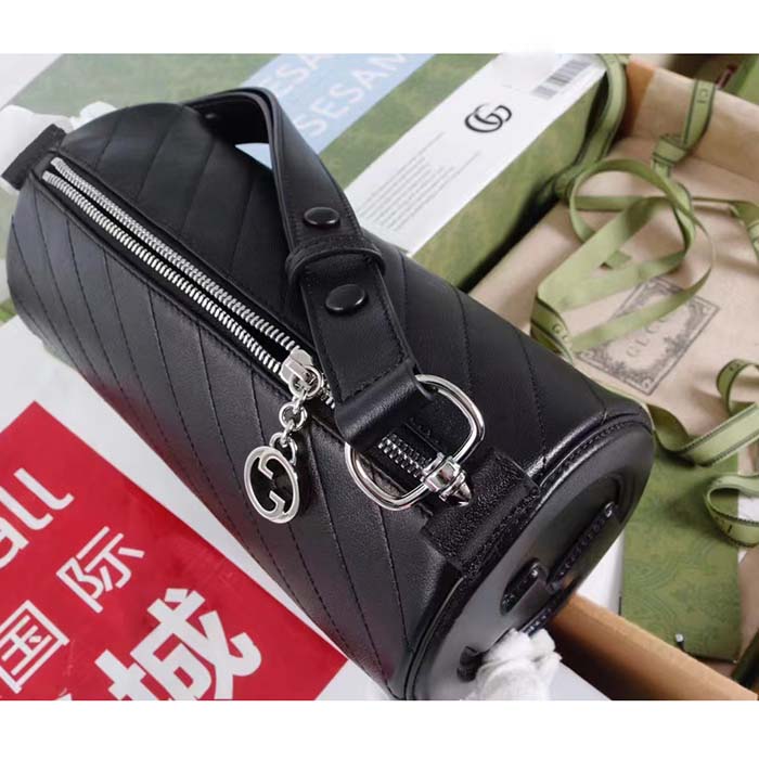 Gucci Women GG Blondie Small Shoulder Bag Round Interlocking G Black Leather