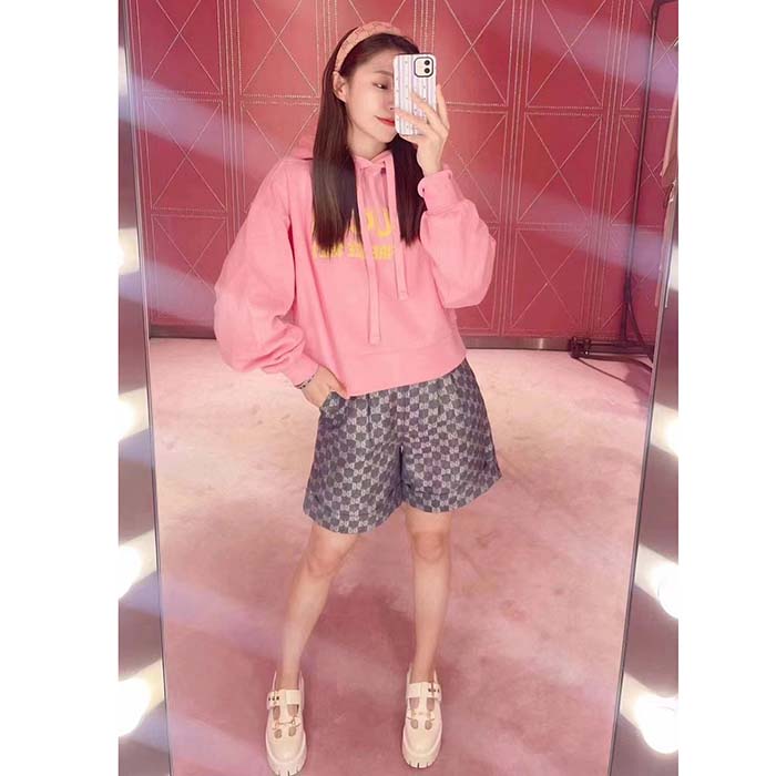 Gucci Women GG Hooded Sweatshirt Embroidery Firenze 1921 Drawstring Closure Dropped Shoulder Long Sleeves