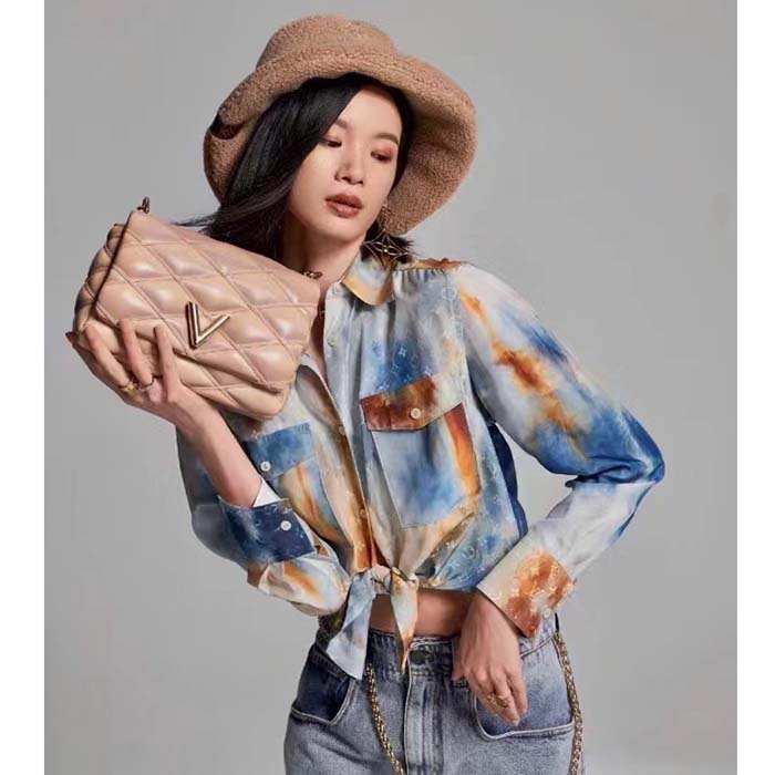 Louis Vuitton LV Women GO-14 MM Beige Pink Lamb Leather Cowhide Leather