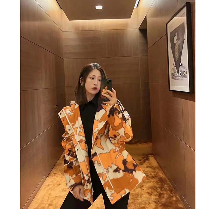 Louis Vuitton Women Cotton Hooded Blouson Regular Fit LV Mappamundi Signature Printed All Over