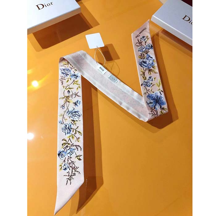 Dior Women CD Granville Mitzah Scarf Rose Des Vents Blue Silk Twill