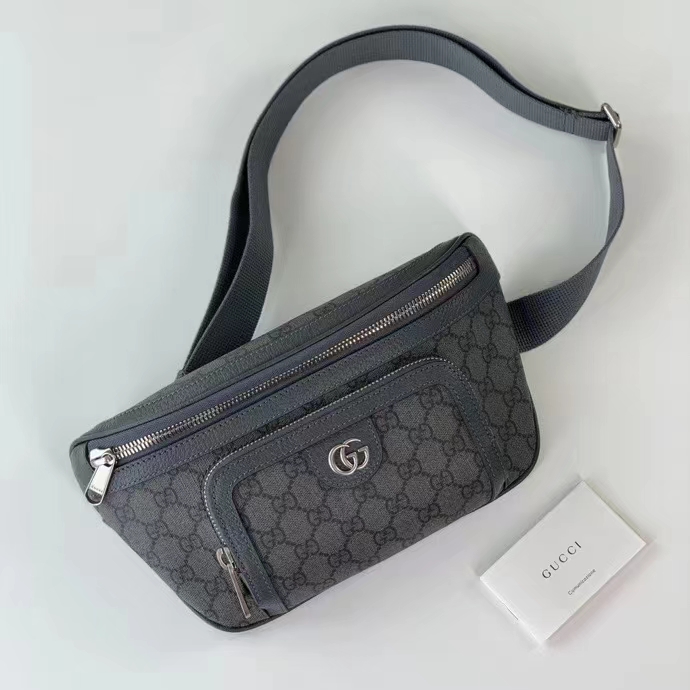 Gucci Unisex GG Ophidia Belt Bag Grey Black GG Supreme Canvas Leather Double G