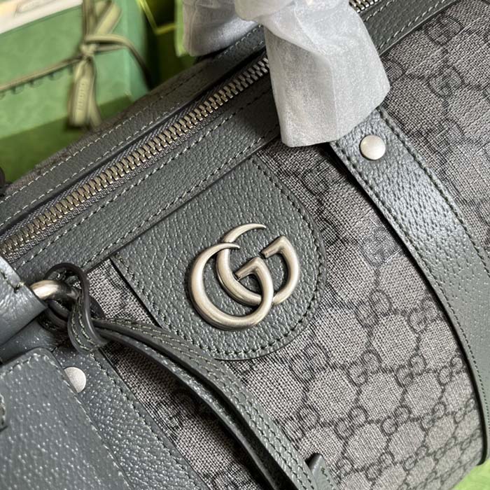 Gucci Unisex Savoy Large Duffle Bag Grey Black GG Supreme Canvas Double G