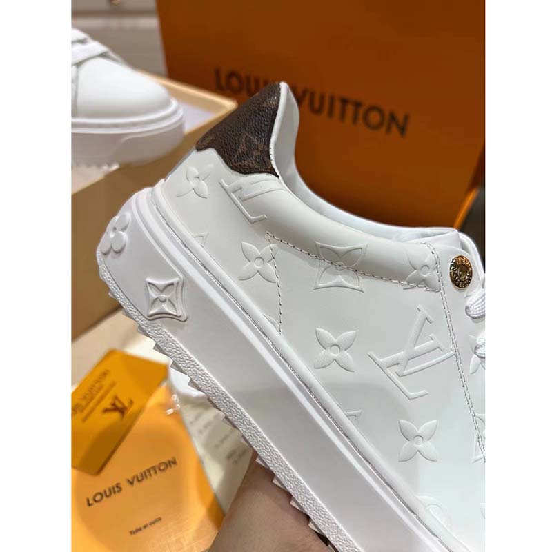Louis Vuitton LV Unisex Time Out Sneaker White Monogram Debossed Calf Leather