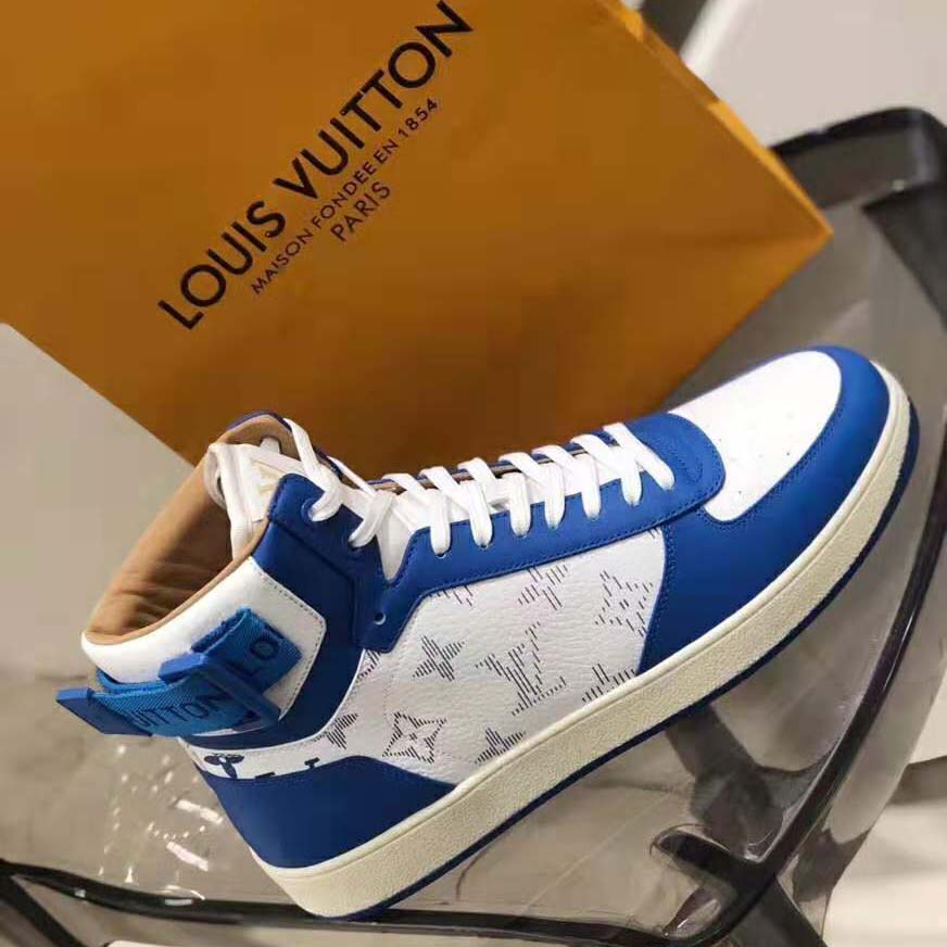 Louis Vuitton LV Unisex Rivoli Sneaker Boot in Monogram Grained Calf Leather-Blue