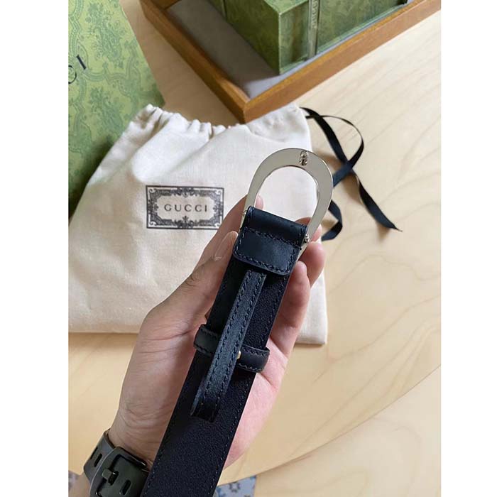 Gucci GG Unisex Thin Belt with G Buckle Black Leather 3 Cm Width