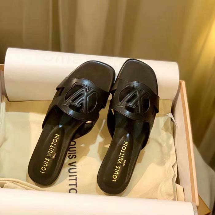 Louis Vuitton LV Unisex Isola Flat Mule Black Calf Leather Circle Signature