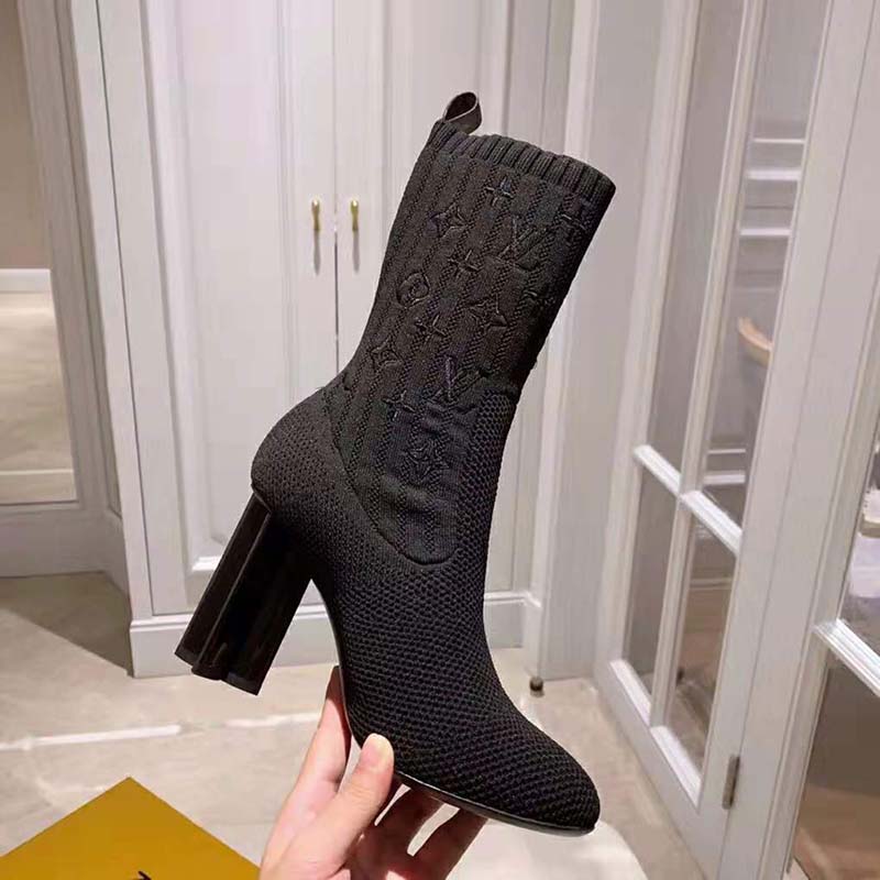 Louis Vuitton LV Women Silhouette Ankle Boot in Monogram-Embroidered Fabric-Black