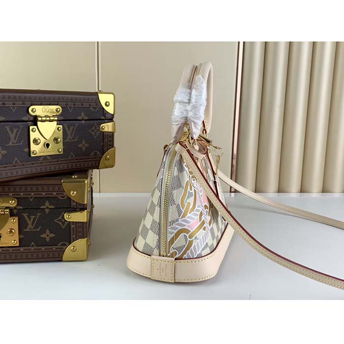 Louis Vuitton LV Women Alma BB Handbag Damier Azur Coated Canvas Cowhide Leather