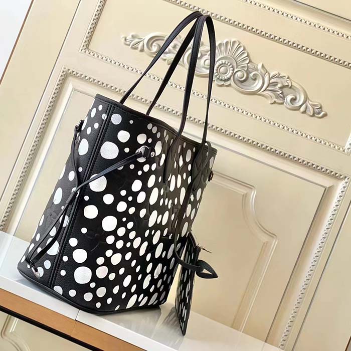 Louis Vuitton Women LVxYK Neverfull MM Tote Black White Embossed Grained Monogram Empreinte Cowhide